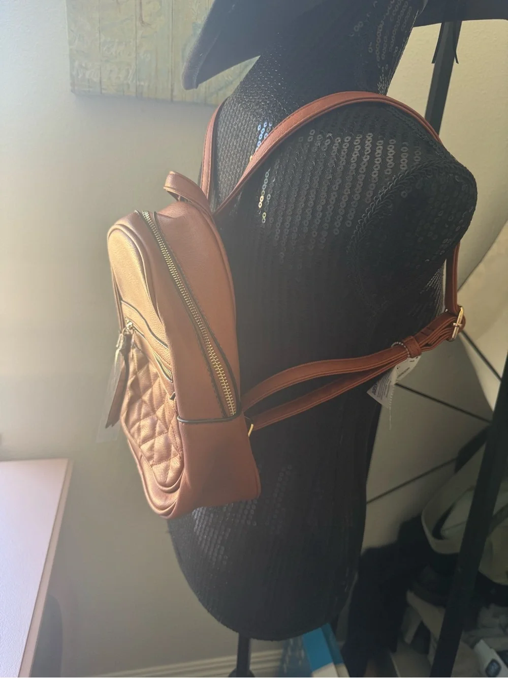 Women's Quilted Mini Backpack - Orange